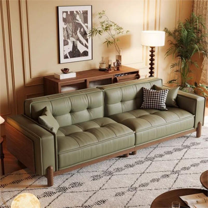 Minimalist Leather Sofa with Solid Wood Frame – Sleek Straight-Line Design for Living Rooms