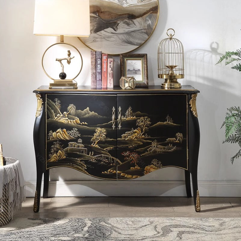 Rococo-Inspired Console Table with Hand-Painted Chinoiserie Scene