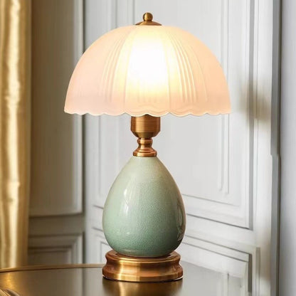 Vintage Ceramic Table Lamp with Pleated Shade - A Touch of Timeless Elegance