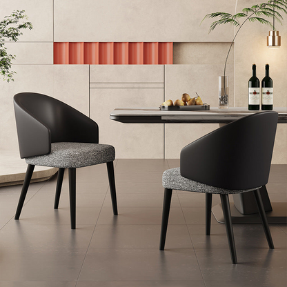 Modern Dining Chair - Leather and Fabric Upholstered with Wood Legs - Contemporary Design