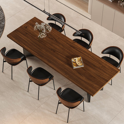 Modern Dining Table Set with Sleek Metal Base - Solid Wood Top