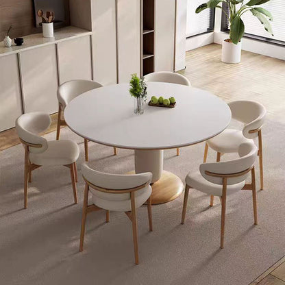 Modern Round Dining Table Set with Unique Sculptural Base - Durable Rock Slab Top