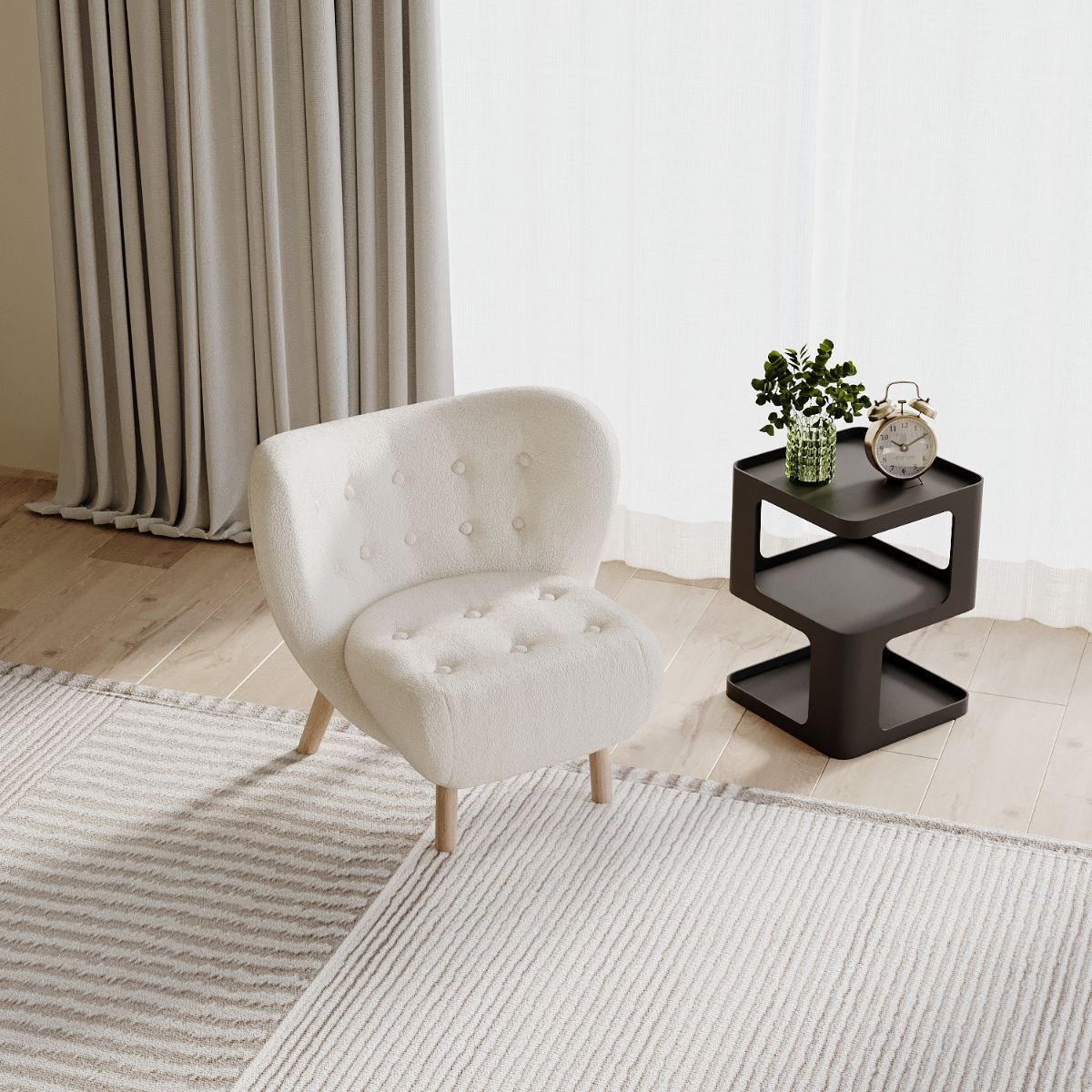 Cloud-Shaped Chair - Plush Lambswool Accent Chair with Wooden Legs