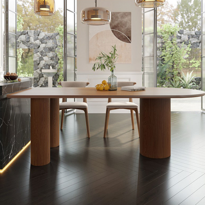 Modern Oval Dining Table with Unique Sculptural Base - Solid Wood Top