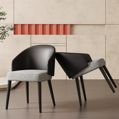 Modern Dining Chair - Leather and Fabric Upholstered with Wood Legs - Contemporary Design