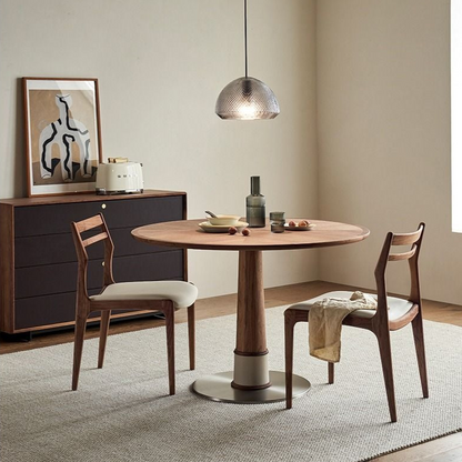 Mid-Century Modern Dining Table Set - Solid Walnut Top and Sleek Metal Base