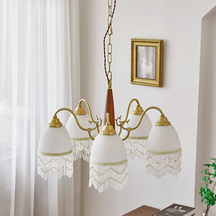 Vintage-Inspired Chandelier with Beaded Shades - Romantic and Elegant