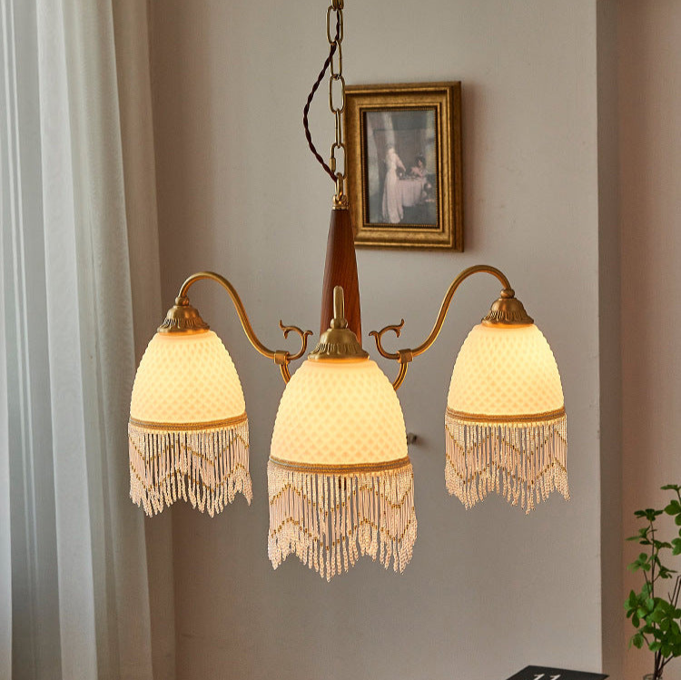 Vintage-Inspired Chandelier with Beaded Shades - Romantic and Elegant