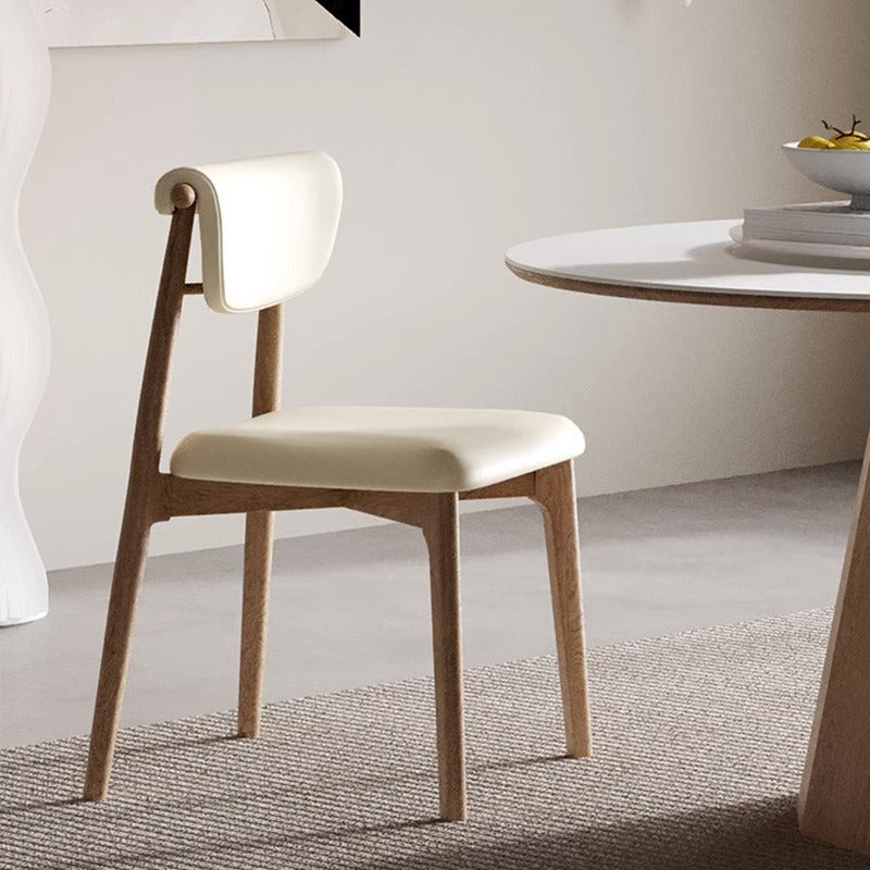 Modern Dining Chair with Unique Backrest - Leather Upholstered Chair with Wooden Legs