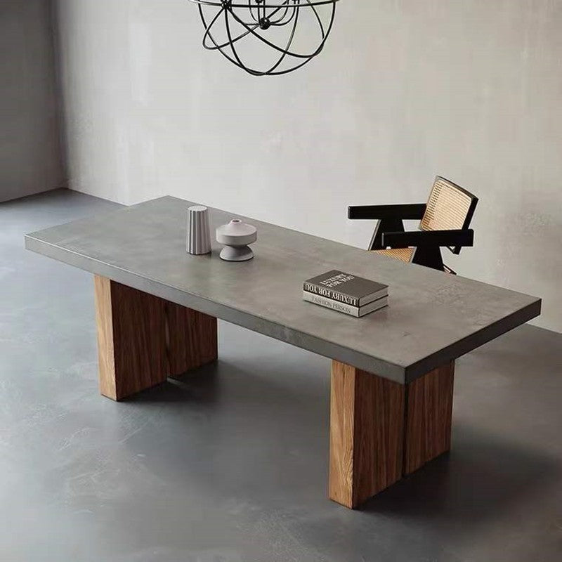 Modern Concrete Top Dining Table with Wooden Base