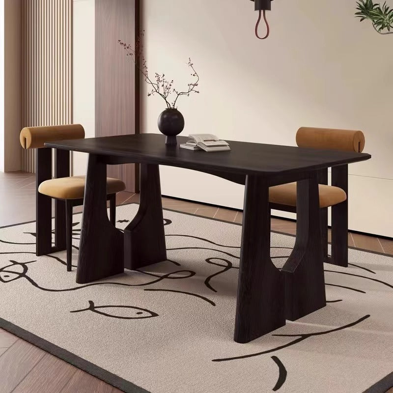 Modern Dining Table with Unique Wooden Base - Solid Wood Top