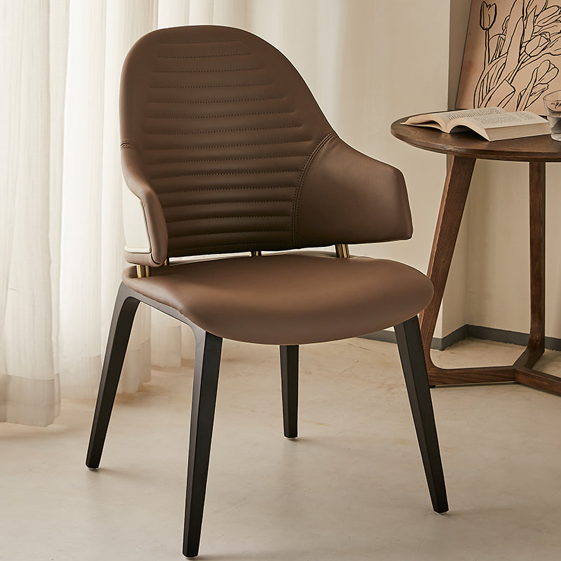 Modern Dining Chair with Unique Leather Design - Upholstered Chair with Wooden Legs