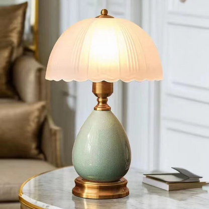 Vintage Ceramic Table Lamp with Pleated Shade - A Touch of Timeless Elegance