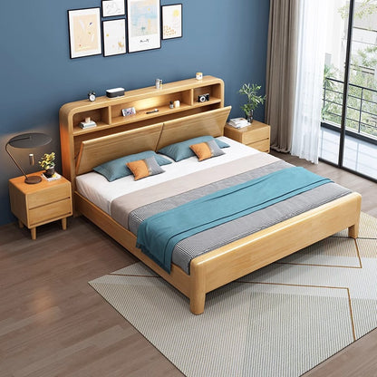 All-Solid Wood Double Bed with Storage - Modern Minimalist Design