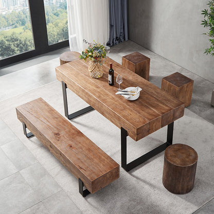 Rustic Wood Dining Table with Industrial Metal Base - Natural Edge Design