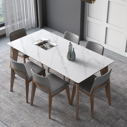 Modern Dining Table Set with Sleek Wooden Legs - Durable Rock Slab Top