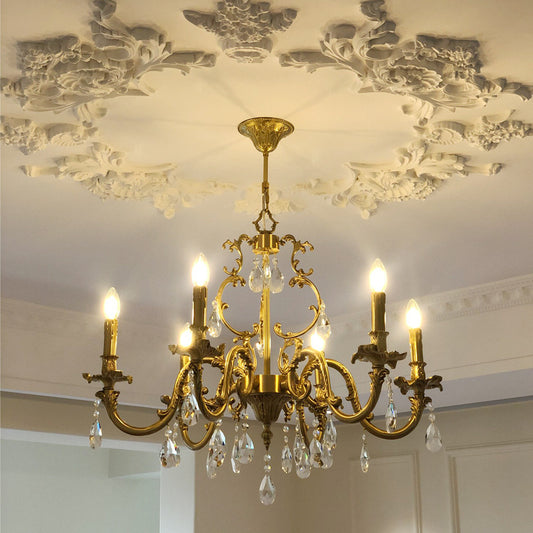 Elegant Gold Chandelier with Crystal Accents - Vintage Inspired