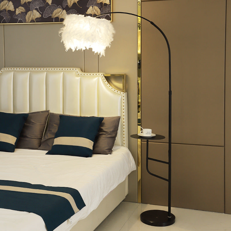 Elegant Feather Floor Lamp with Storage Shelf - A Touch of Luxury