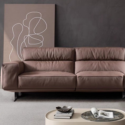 Minimalist High-Back Leather Sofa – Straight-Line Design for Modern Living Rooms