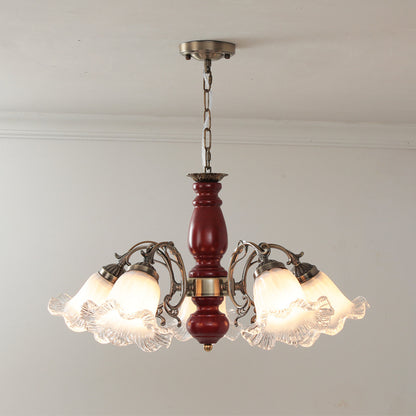 Rustic Wooden Chandelier with Glass Shades - Vintage Charm