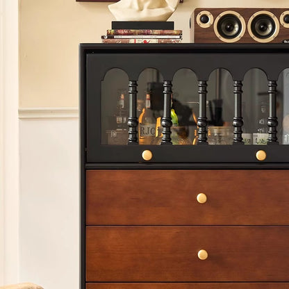 Vintage-Inspired Tall Chest of Drawers with Glass-Front Cabinet