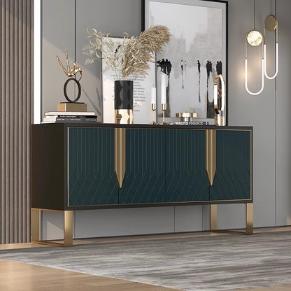 Modern Sideboard with Geometric Pattern and Gold Accents