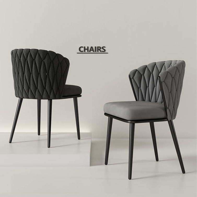 Modern Dining Chair with Geometric Quilted Backrest - Upholstered Chair with Wooden Legs