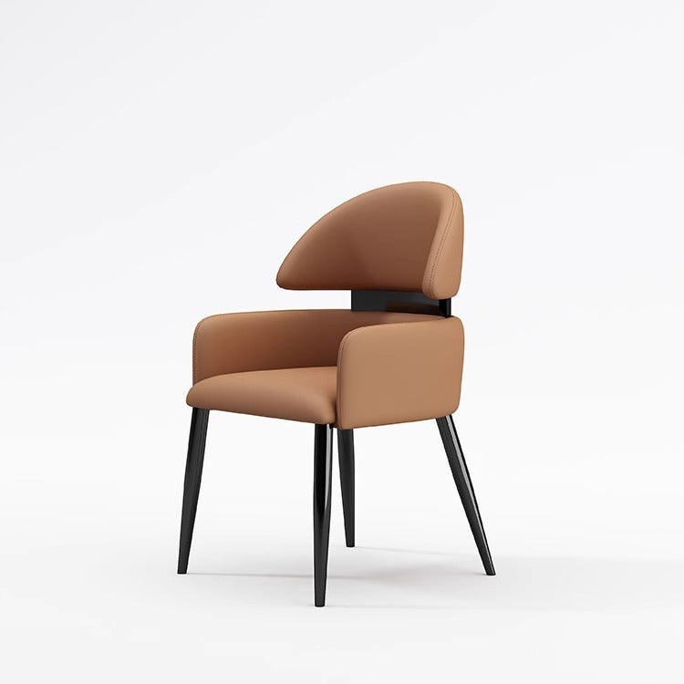 Modern Dining Chair with Unique Backrest Design - Leather Upholstered Chair with Sleek Legs