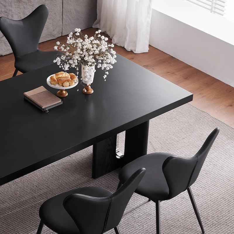 Modern Dining Table with Matte Rock Slab Top - Sleek Metal Base