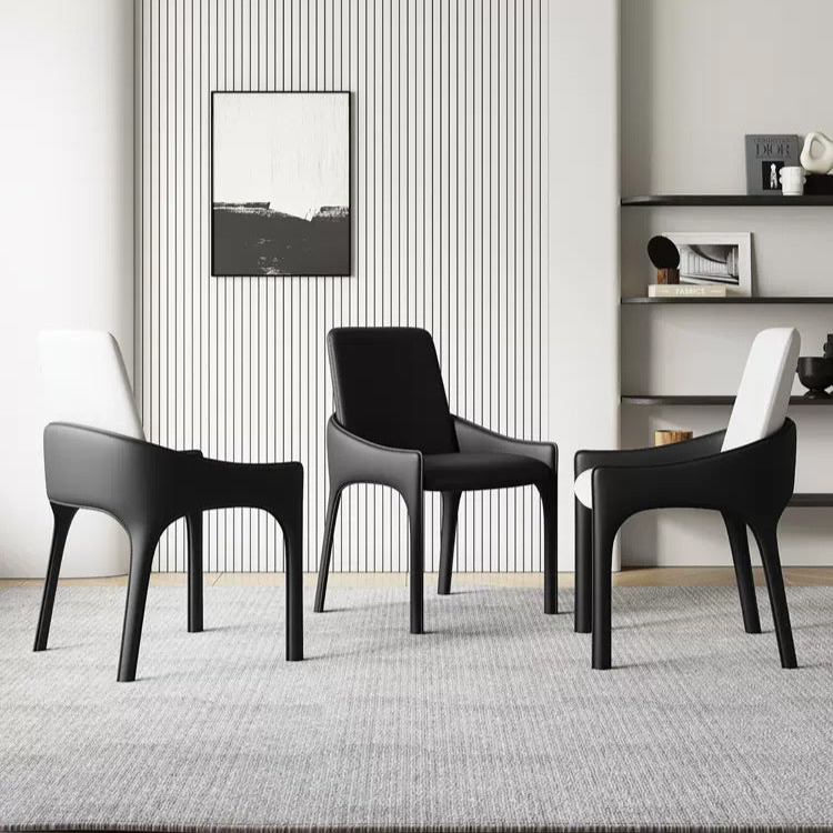 Designer Dining Chair - Leather Upholstered Dining Chair with Metal Legs - Modern Minimalist Design