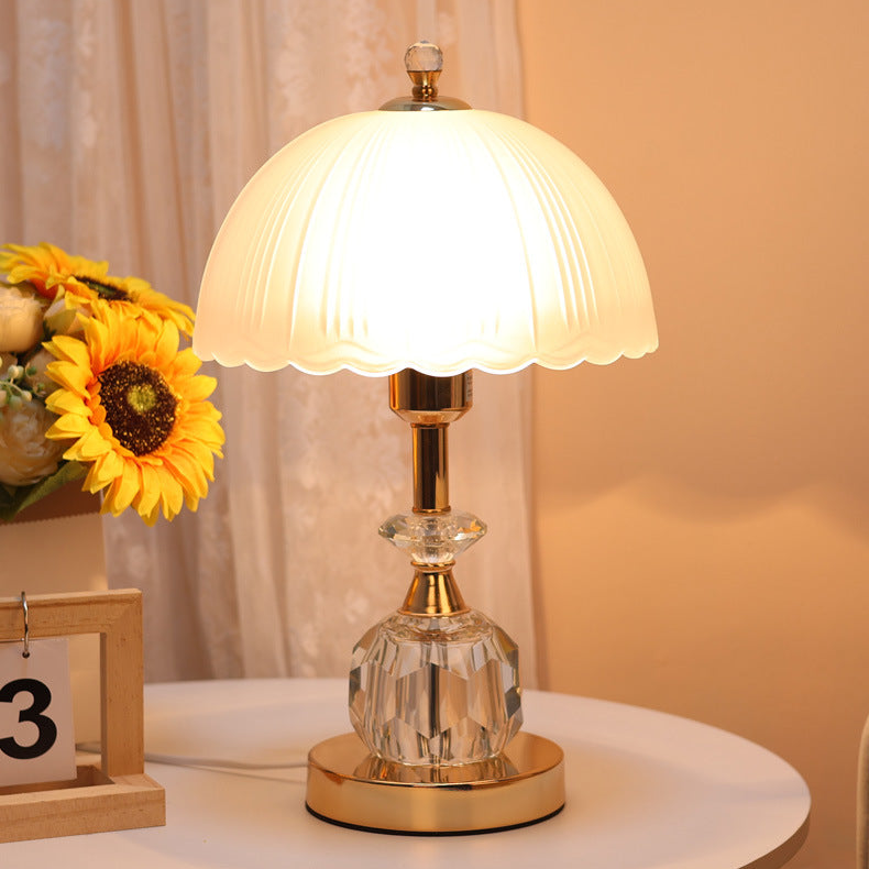 Crystal Base Table Lamp with Pleated Shade - A Touch of Elegance