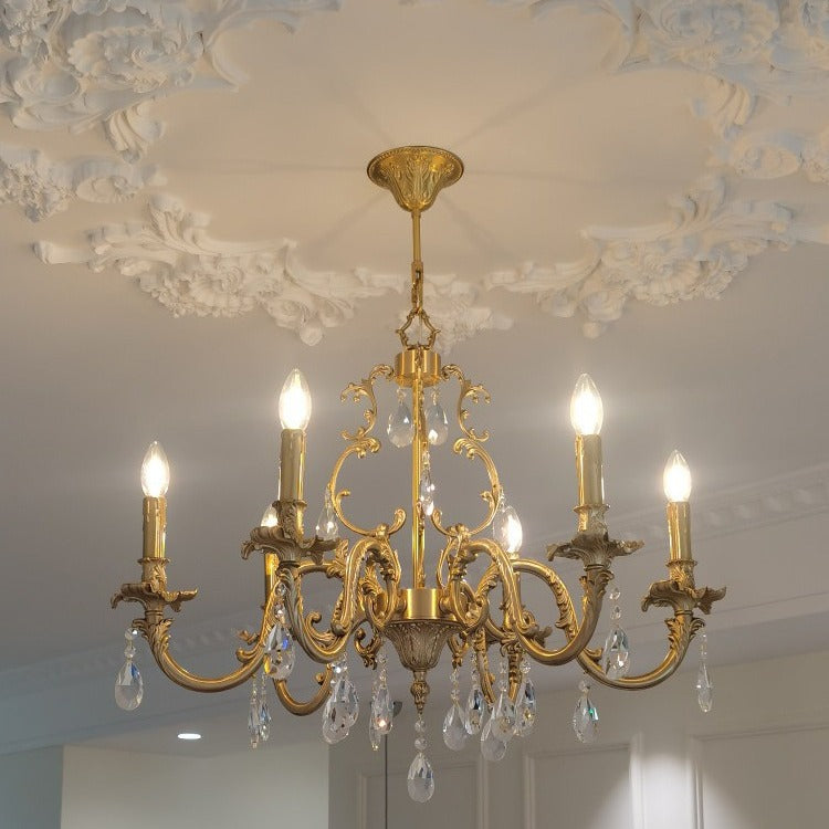 Elegant Gold Chandelier with Crystal Accents - Vintage Inspired