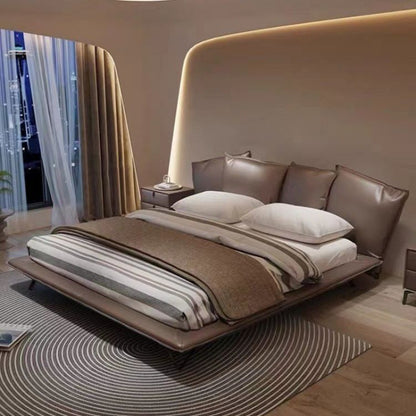 Luxury Minimalist Leather Bed Frame With Wave-Shaped Headboard