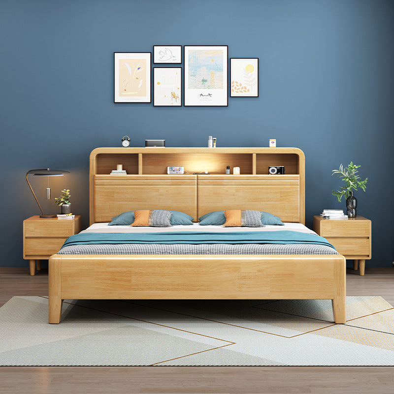 All-Solid Wood Double Bed with Storage - Modern Minimalist Design