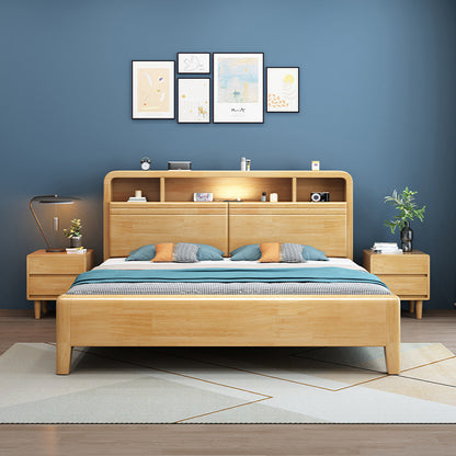 All-Solid Wood Double Bed with Storage - Modern Minimalist Design