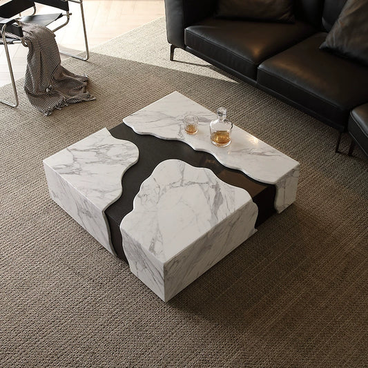 Luxury Marble Puzzle Coffee Table  - Contemporary Large Square Living Room Table