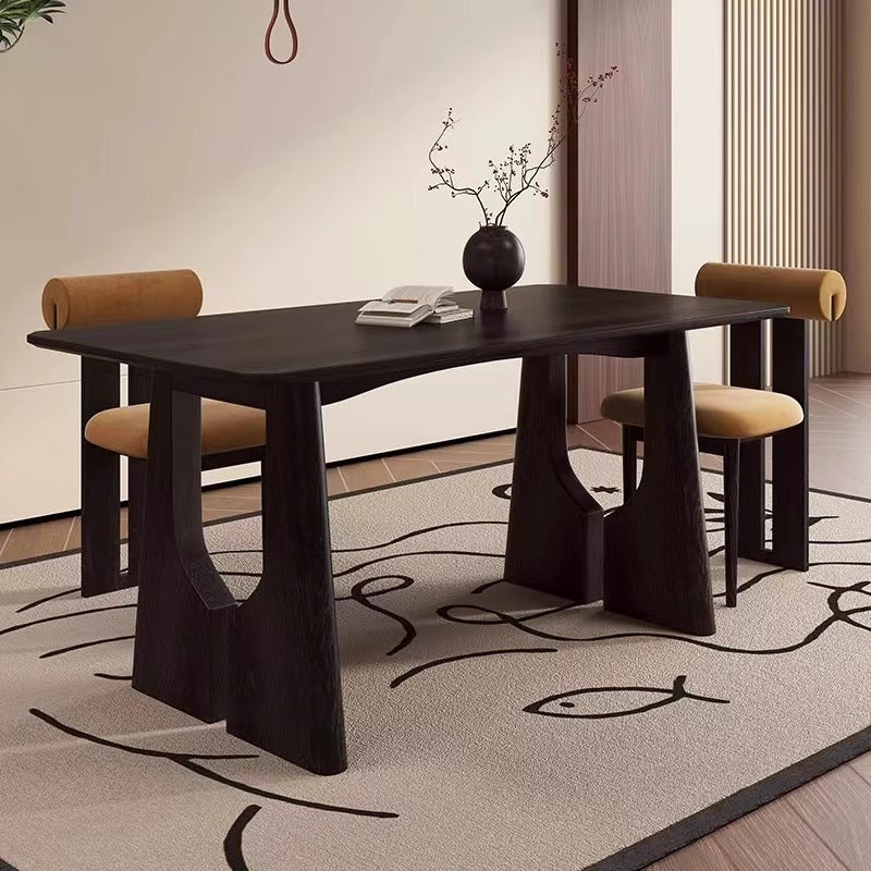 Modern Dining Table with Unique Wooden Base - Solid Wood Top