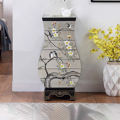 Unique Vase-Shaped Chest of Drawers with Hand-Painted Floral Design