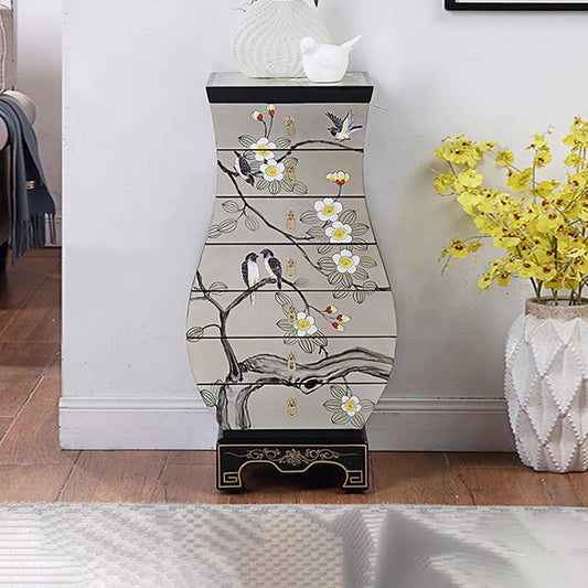 Unique Vase-Shaped Chest of Drawers with Hand-Painted Floral Design