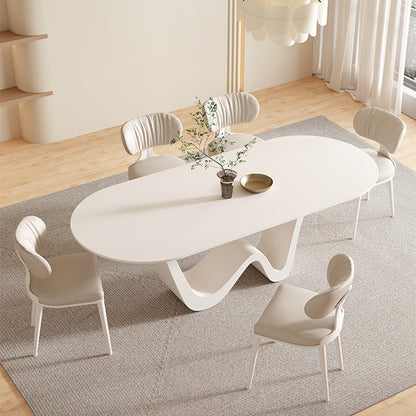 Sculptural Oval Dining Table Set - Organic Shape, Durable Rock Slab Top