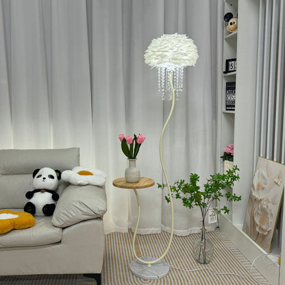 Feathery Floor Lamp with Crystal Accents - A Whimsical Touch