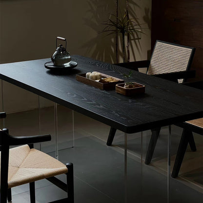 Modern Dining Table with Acrylic Legs - Rustic Ash Wood Top