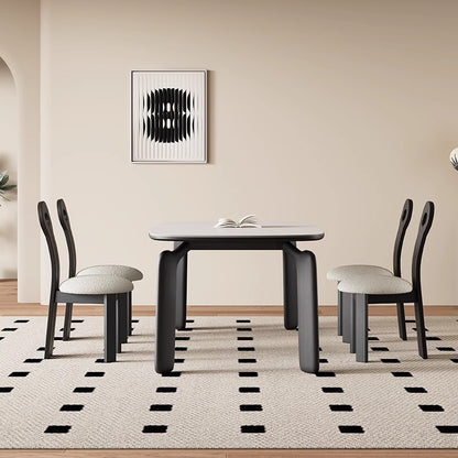 Modern Dining Table Set with Unique Curved Legs - Durable Rock Slab Top