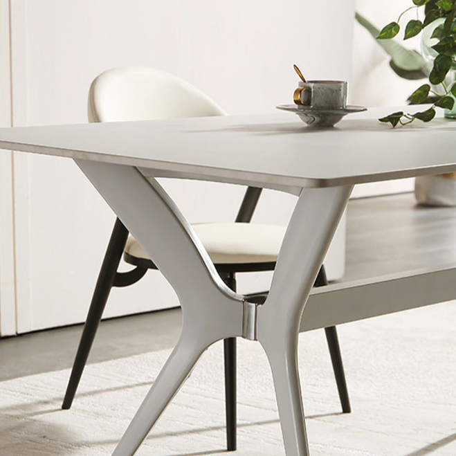 Modern Dining Table Set with Sleek Aluminum Frame - Durable Rock Slab Top