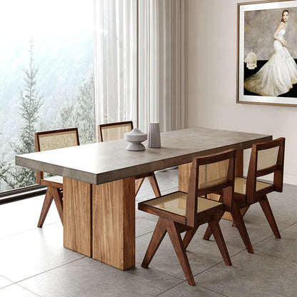 Modern Concrete Top Dining Table with Wooden Base