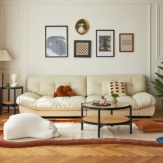 Cloud-Shaped Down-Filled Fabric Sofa – Minimalist Straight-Line Design for Cozy Living Rooms