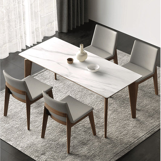 Ceramic Stone Dining Table with Ash Wood Chairs - Modern Minimalist Dining Set dining table dining table set dining table hong kong dining table hong kong dining table design dining table height dining table mat dining table and chairs dining table ikea