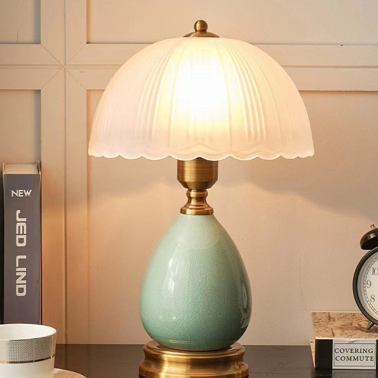 Vintage Ceramic Table Lamp with Pleated Shade - A Touch of Timeless Elegance