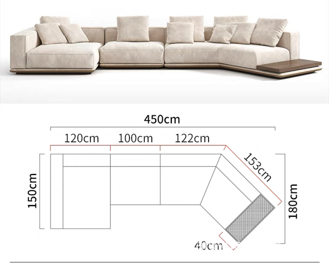 Wabi-sabi log style curved platform sofa combination solid wood villa flat living room fabric sofa combination