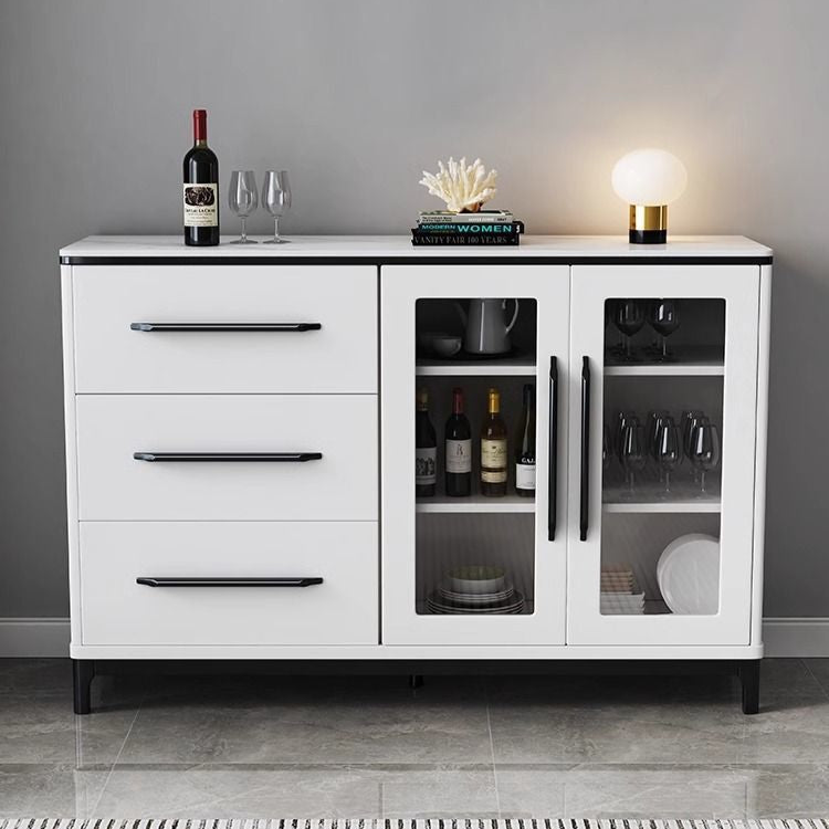 Modern Sideboard with Glass Doors and Drawer Storage